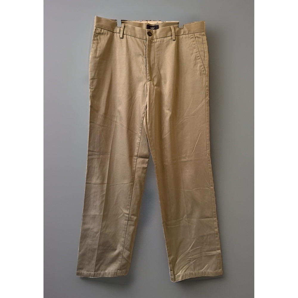 Dockers Men's 34x32 Straight Fit 100% Cotton Khaki Chino Pants Tan Flat Front